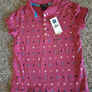 New With Tags Girls 6-7 GAP Pink Polka Dot Kids Polo Shirt